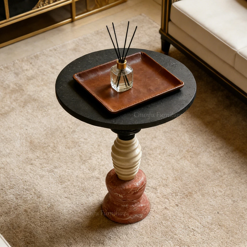 Multi-Stone Stacked Accent Side Table  Modern Sculptural End Table 1