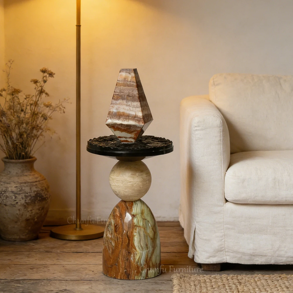 Natural Stone Side Table: Marble, Jade & Travertine Accent Table 1