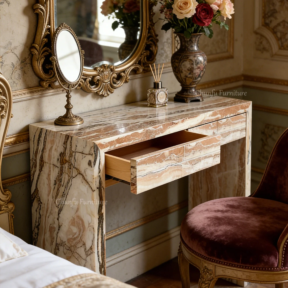 Chunfu Natural Travertine Marble Console Table  Luxury Modern Entryway Table Custom Made For Bedroom 1