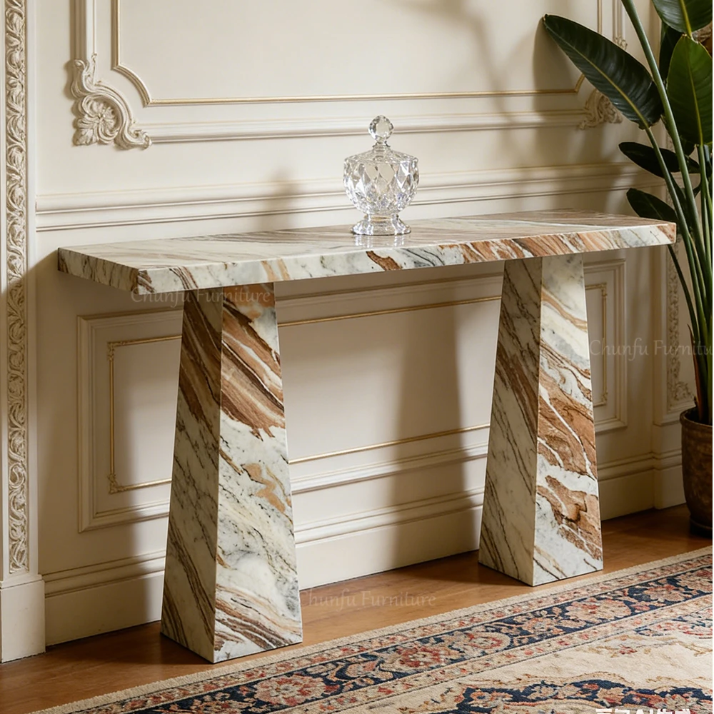 Chunfu Natural Calacatta Orange Vein Marble Console Table   Luxury Modern Entryway Table   Custom Made For Entryway 1