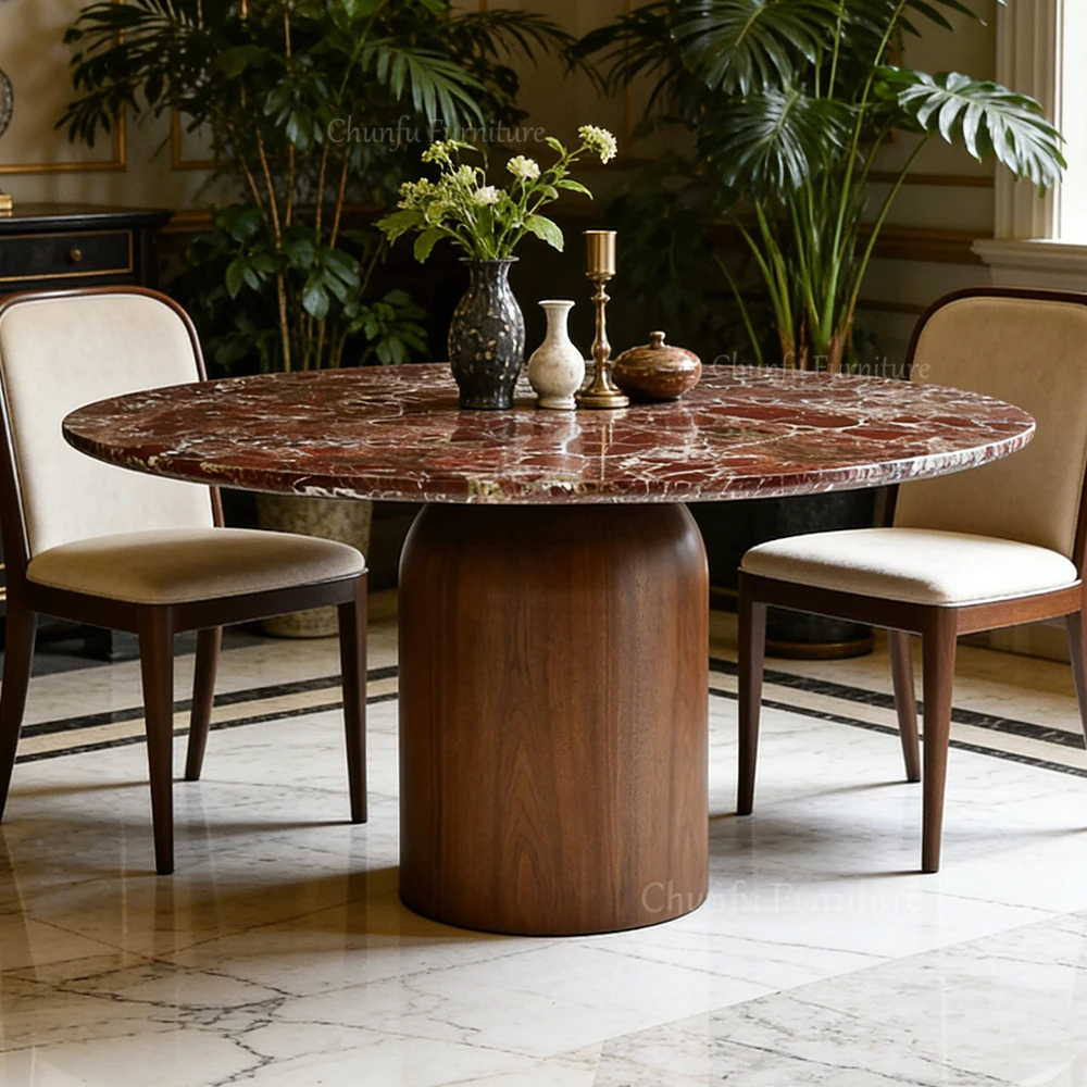 Chunfu Natural Purple Marble Round Dining Table with Wooden Base   Luxury Modern Dining Table  Custom Made For Livingroom 1