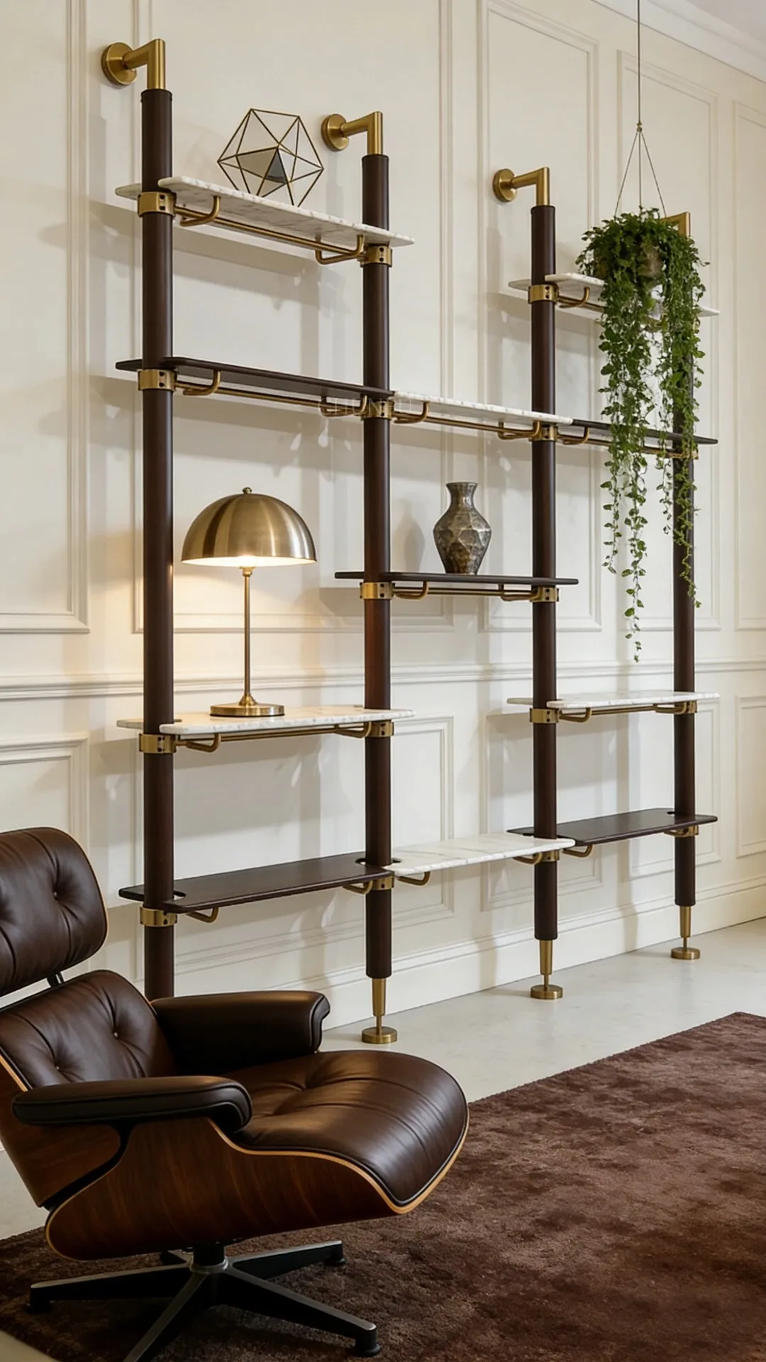 Sistema de almacenamiento modular de lujo Chunfu con estanterías de mármol y madera, piedra natural y herrajes de acero inoxidable y latón. 1