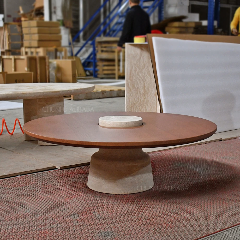 Chunfu Modern Luxury Natural Marble Sturdy Base and Timber Top Coffee Table  for Living Room 1