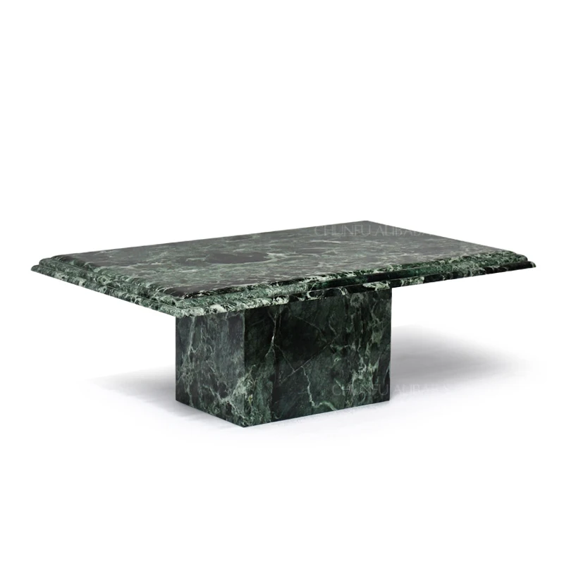 طاولة قهوة تشونفو العصرية الفاخرة المصنوعة من الرخام الأخضر الطبيعي، بقاعدة متينة، مثالية لغرفة المعيشة. 1