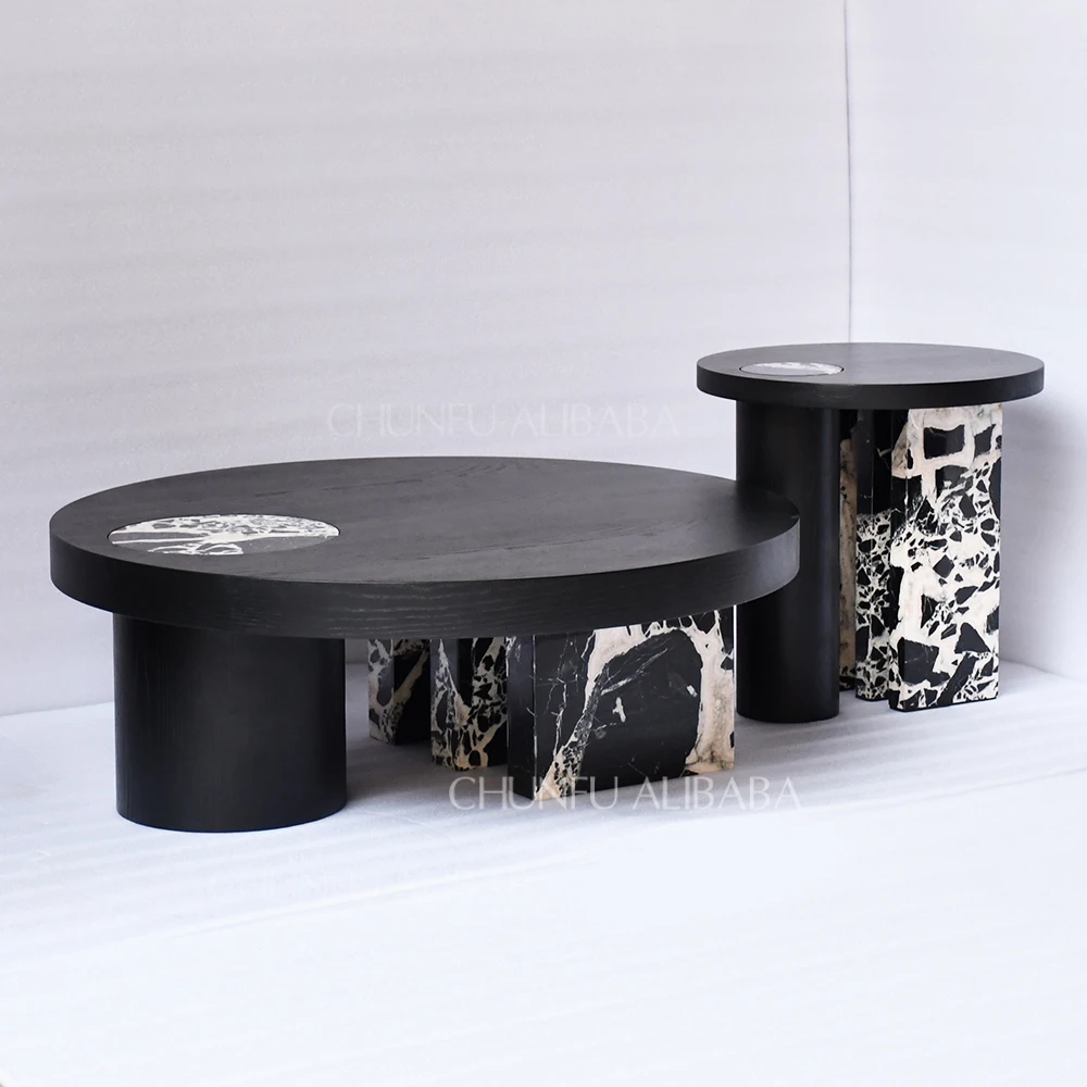 Chunfu Modern Luxury Natural Marble and Wood Round Coffee Table  for Living Room 1