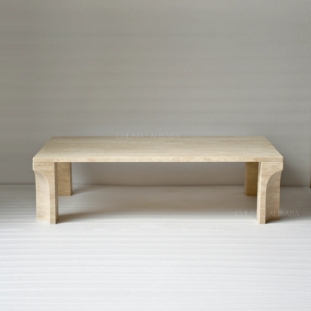 Chunfu Modern Luxury Natural Travertine  Coffee Table with Sculptural Legs for Living Room 1