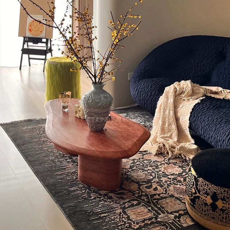 Chunfu Modern Minimalist Red Travertine  Coffee Table  for Living Room 1