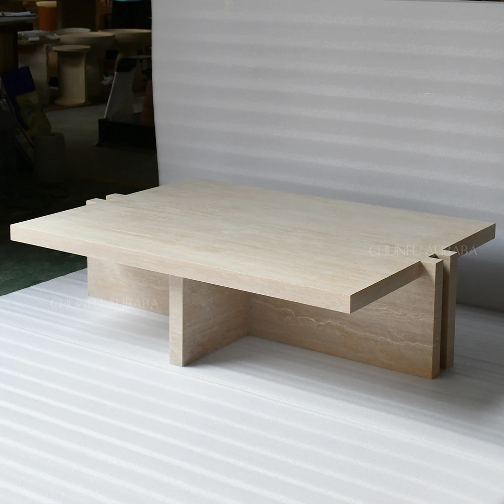 Chunfu Modern Luxury Natural Coffee Table, Contemporary Square Coffee Table with Sturdy Cross Base for Living Room 1