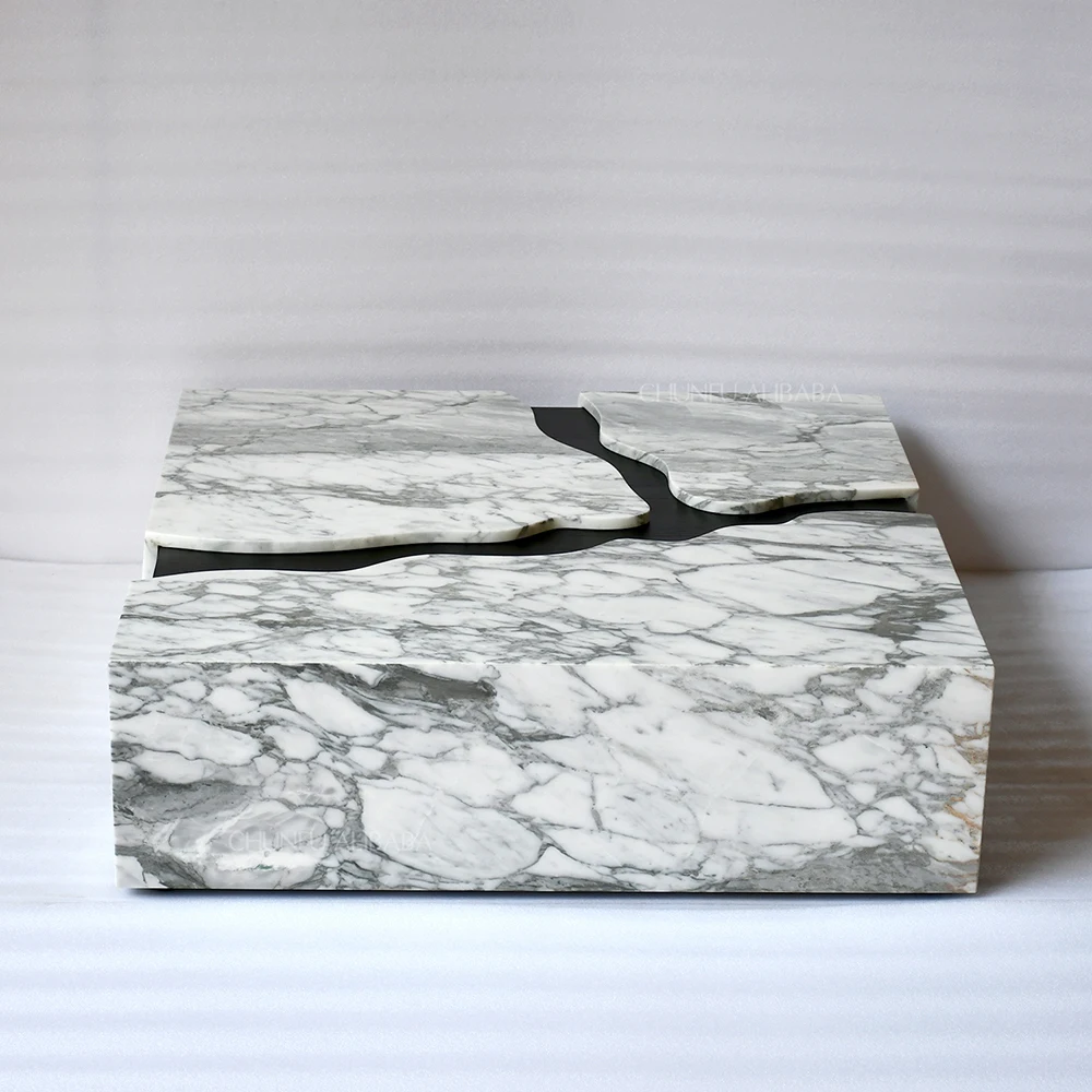 Mesa de centro Chunfu Modern Luxury de mármol Arabescato natural, mesa de centro de mármol con diseño monolítico sólido para sala de estar. 1