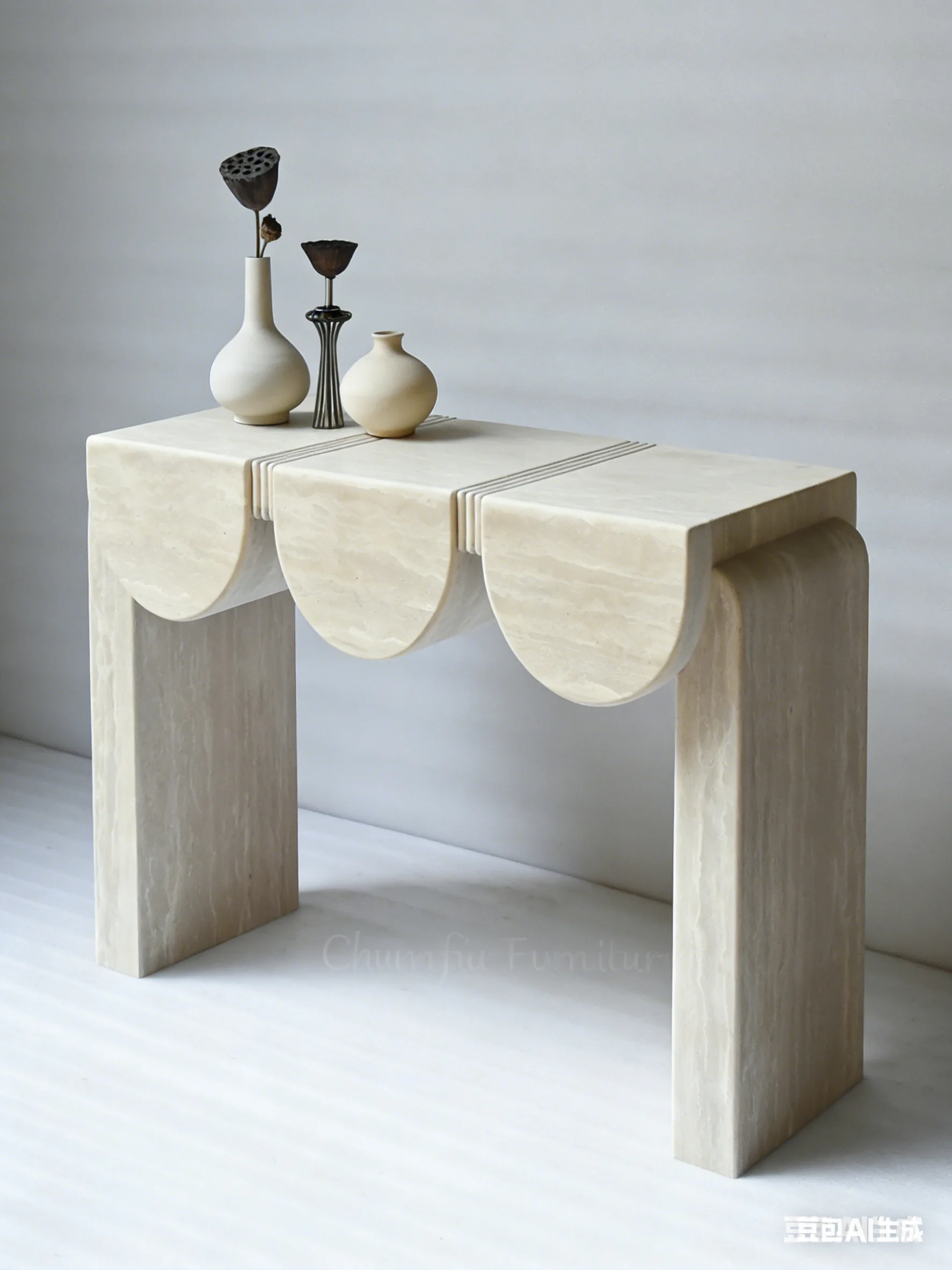 Chunfu Minimalist Wabi sabi Natural Travertine  Console Table with Display Space for Entryway and Hallway 1