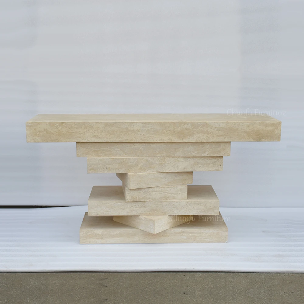 Chunfu Modern Luxury Natural Travertine Console Table Travertine Entry Table for Entryway 1
