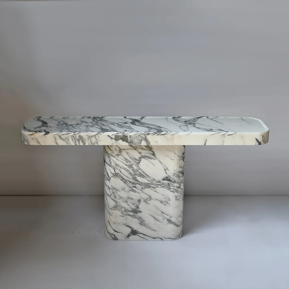 Chunfu Minimalist Luxury Natural Marble Accent Table  with Smooth Polished Surface for Living Room Hallway 1