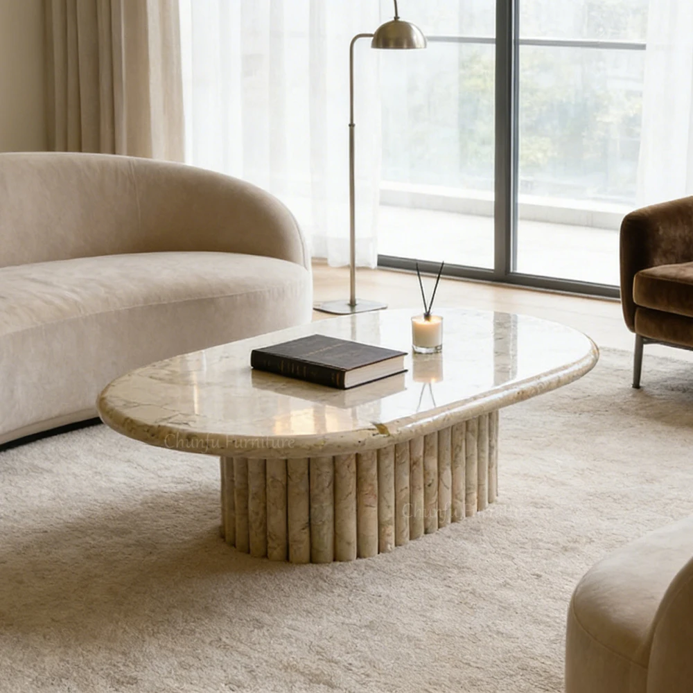 Chunfu Modern Natural Marble Coffee Table   Oval Coffee Table  for Living Room 1