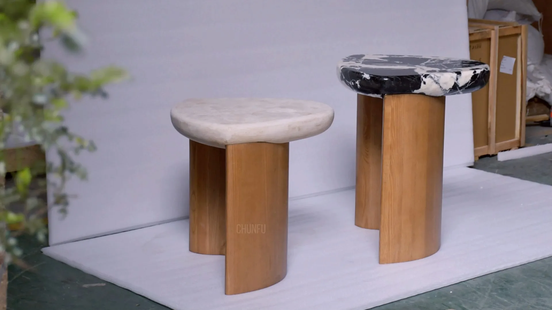 Chunfu Natural Travertine and Wood  Side Table   Luxury Modern End Table for Livingroom 1