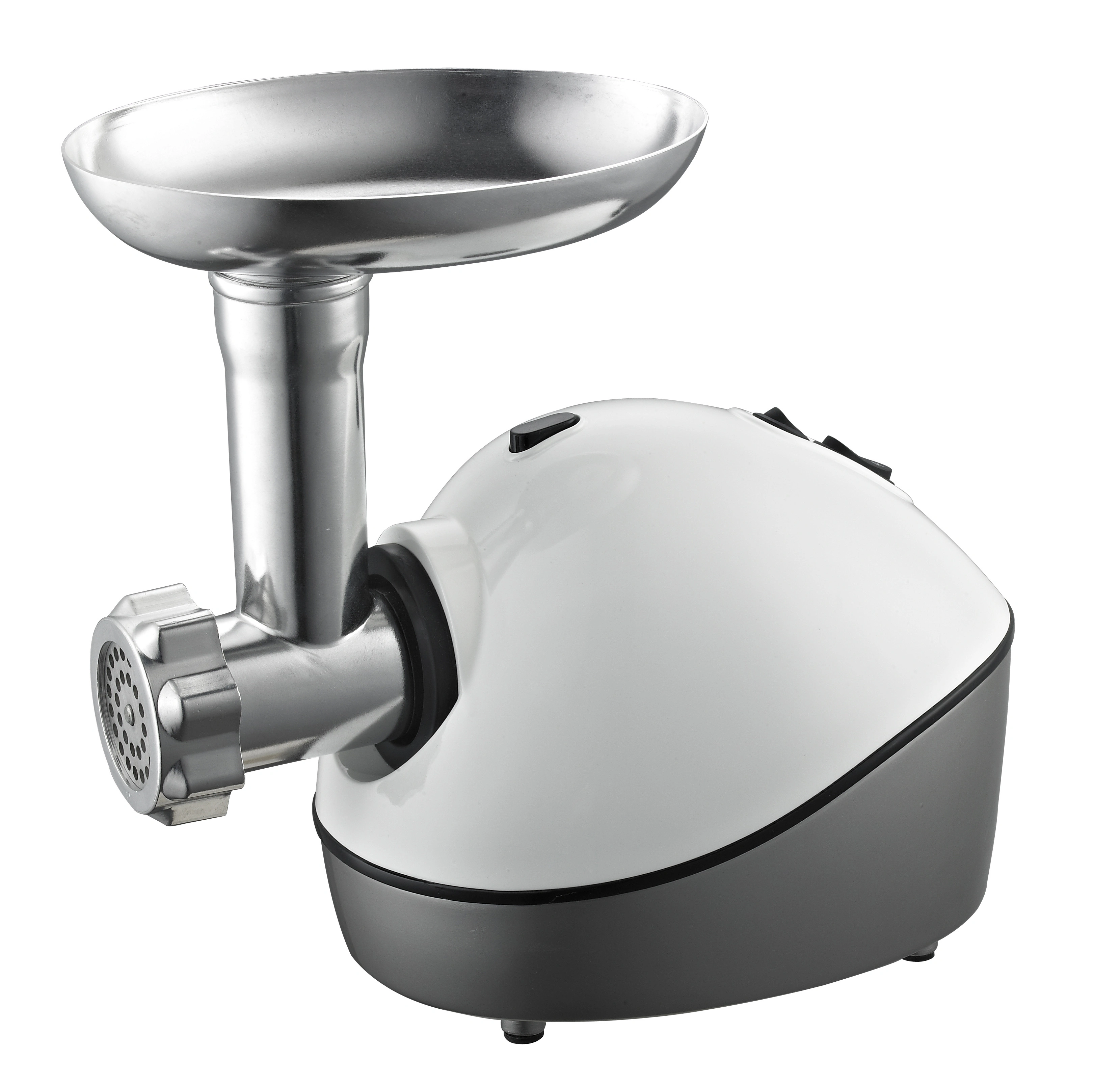 Plastic Meat Grinder - Spherical ABS Design, White/Silver, Compact & Quiet 1