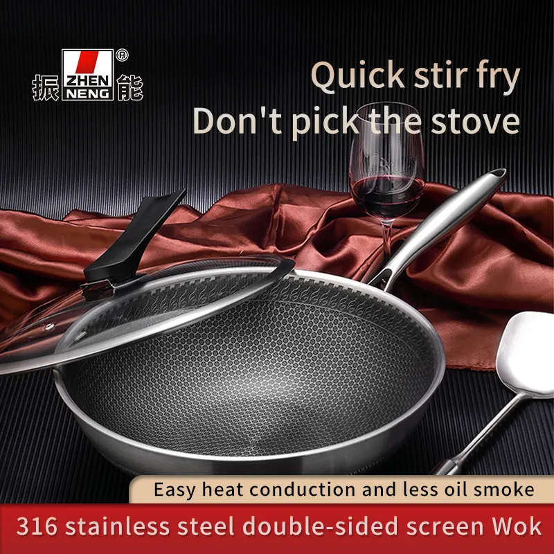 Steel Wok with Lid Stainless Steel Wok Wholesale - ZHENNENG 2