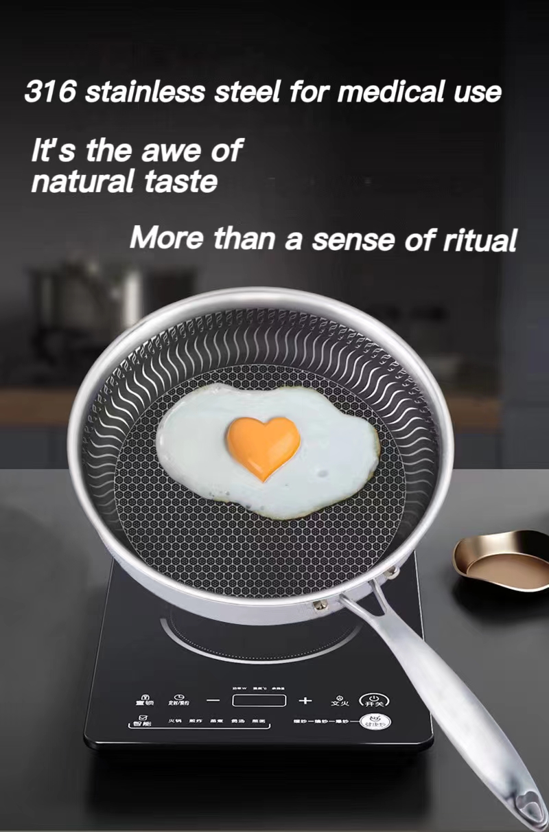 Сковорода-вок из нержавеющей стали с сотовым рисунком и стеклянной крышкой — производитель посуды Zhenneng. 12