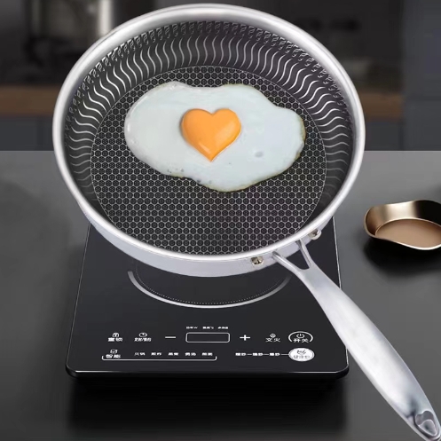 Сковорода-вок из нержавеющей стали с сотовым рисунком и стеклянной крышкой — производитель посуды Zhenneng. 8