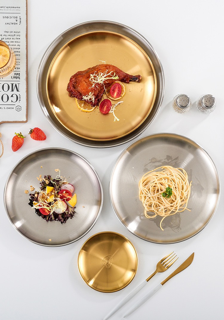 Best wholesales stainless steel gold dinner plate round charger plates for party dessert serving plates Company-ZHENNENG 16