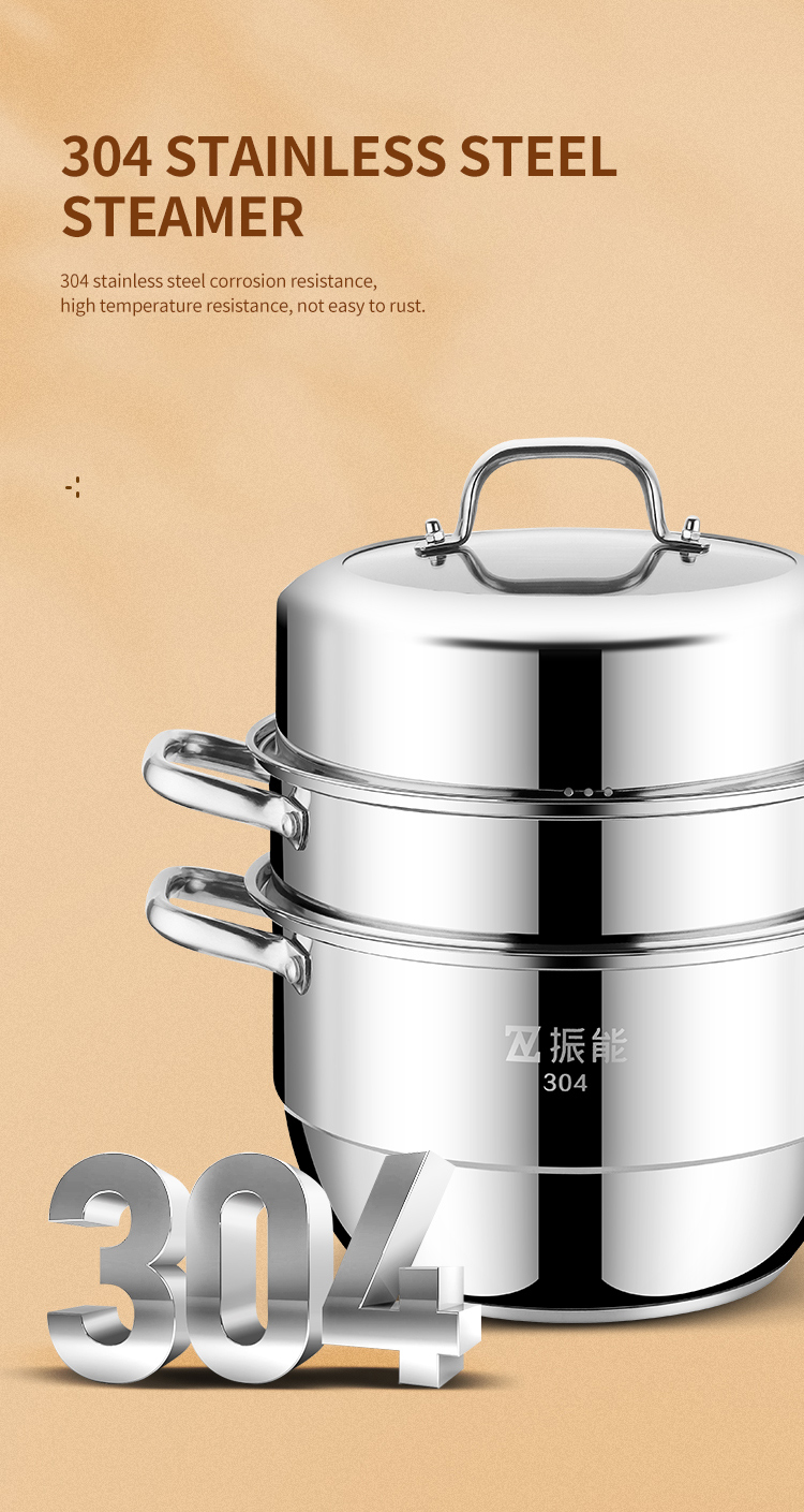 Quality Huichu 28cm 3 tier stainless steel steamer cookware for kitchen cooking tools Manufacturer | ZHENNENG 5