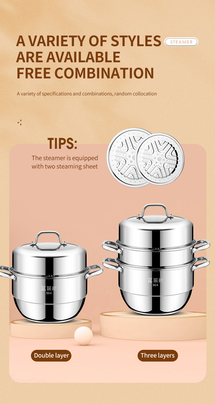 Quality Huichu 28cm 3 tier stainless steel steamer cookware for kitchen cooking tools Manufacturer | ZHENNENG 9