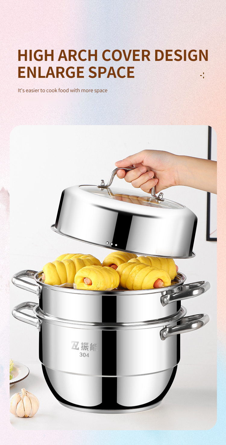 Quality Huichu 28cm 3 tier stainless steel steamer cookware for kitchen cooking tools Manufacturer | ZHENNENG 8