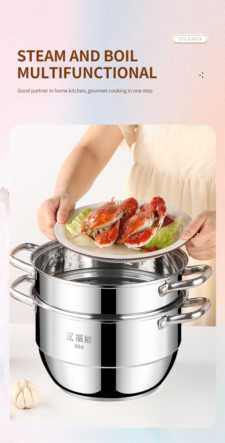 Quality Huichu 28cm 3 tier stainless steel steamer cookware for kitchen cooking tools Manufacturer | ZHENNENG 6