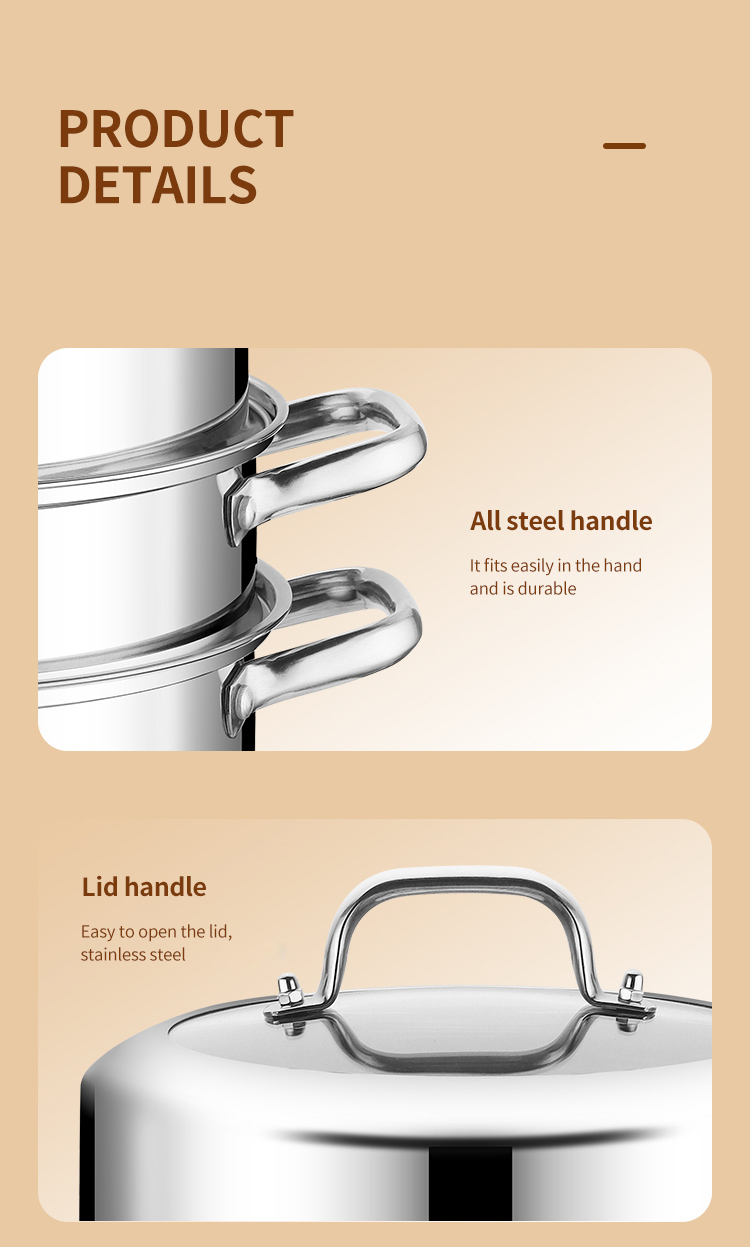 Quality Huichu 28cm 3 tier stainless steel steamer cookware for kitchen cooking tools Manufacturer | ZHENNENG 13