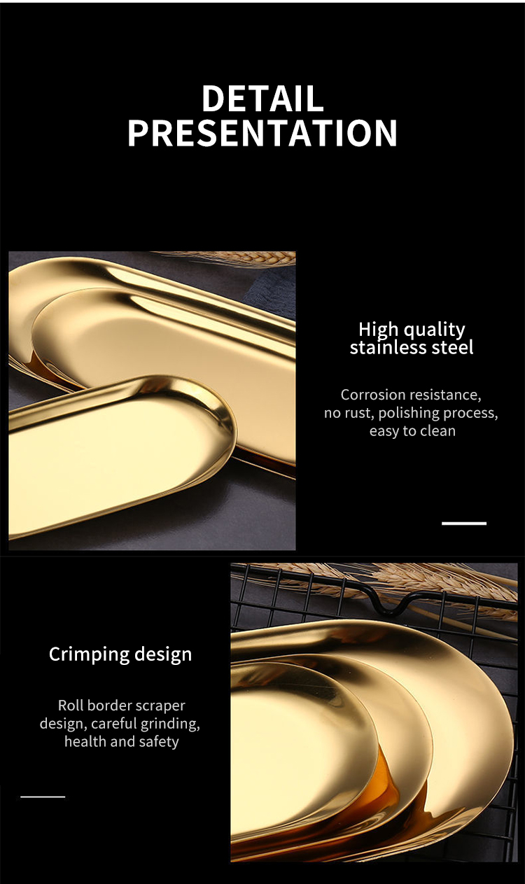 Quantity Nordic Style Metal Oval Jewelry Storage Serving Trays Stainless Steel Decorative Tray Manufacturer | ZHENNENG 15