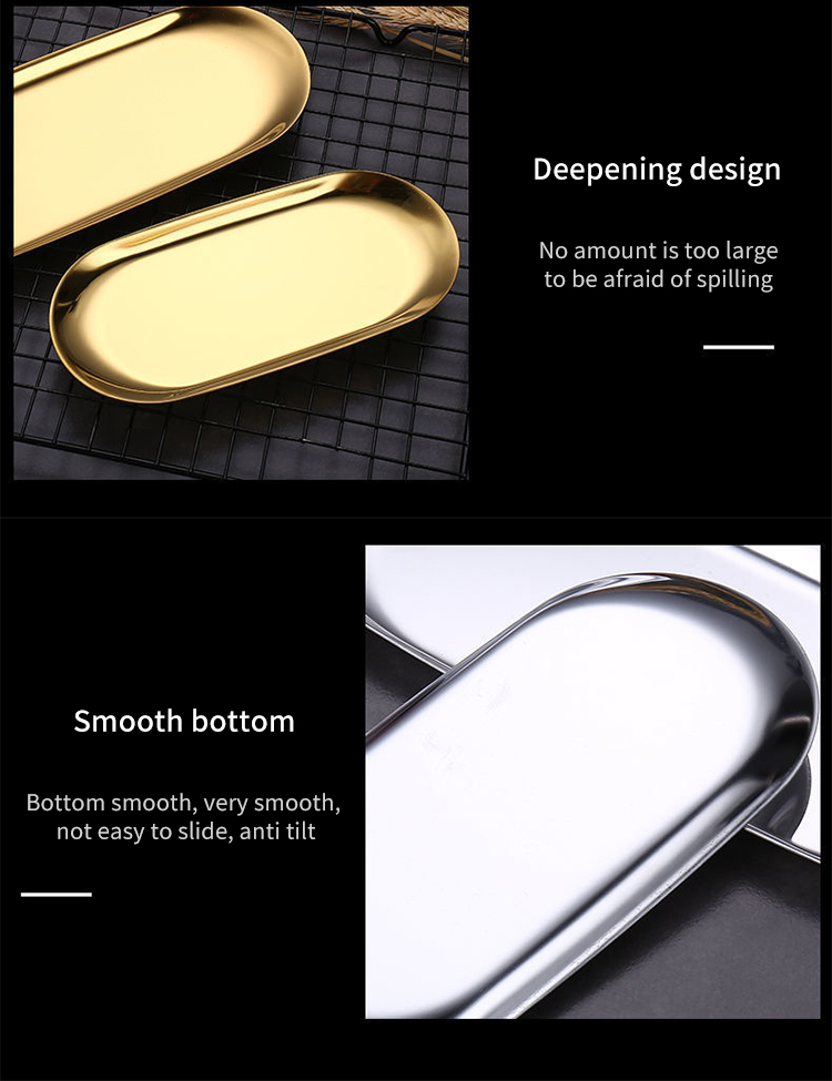 Quantity Nordic Style Metal Oval Jewelry Storage Serving Trays Stainless Steel Decorative Tray Manufacturer | ZHENNENG 16