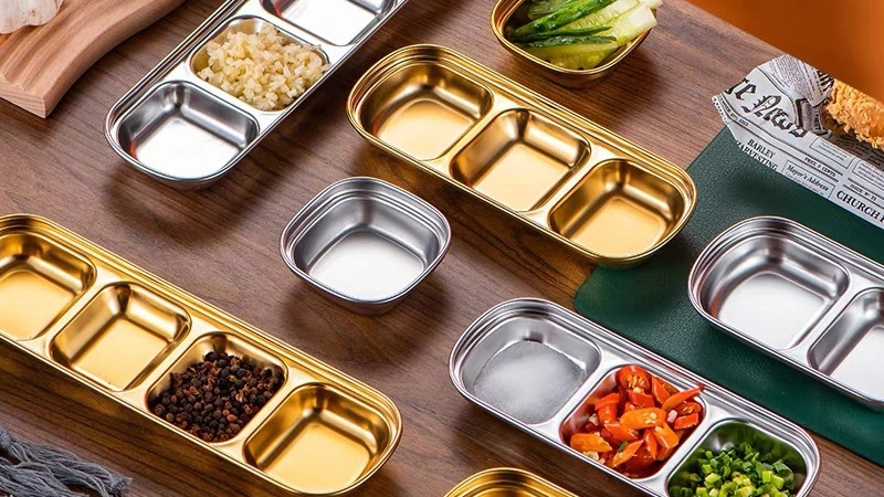 Best Stainless Steel Appetizer Serving Tray 1 2 3 4 Compartment Rectangular Divided Sauce Dishes Company - ZHENNENG 1
