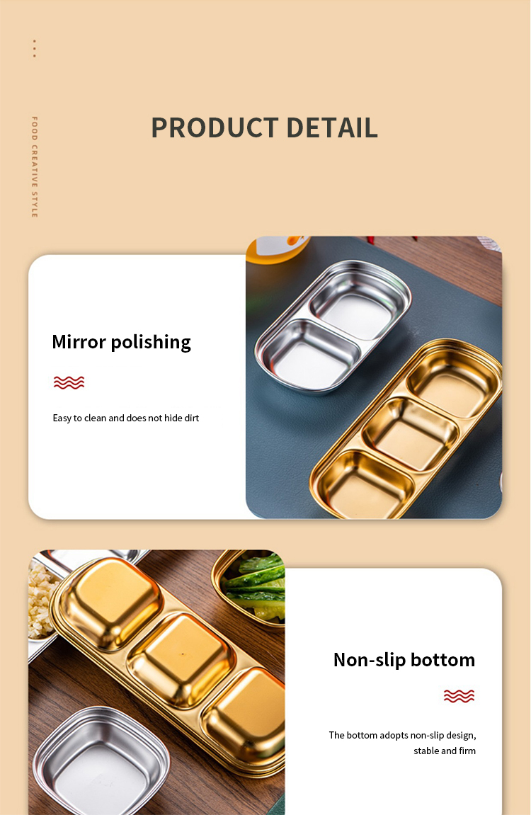 Best Stainless Steel Appetizer Serving Tray 1 2 3 4 Compartment Rectangular Divided Sauce Dishes Company - ZHENNENG 15