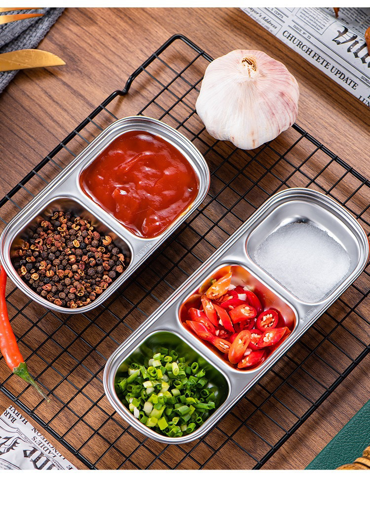 Best Stainless Steel Appetizer Serving Tray 1 2 3 4 Compartment Rectangular Divided Sauce Dishes Company - ZHENNENG 19