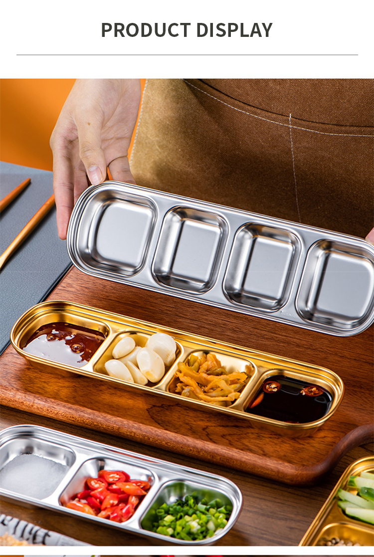Best Stainless Steel Appetizer Serving Tray 1 2 3 4 Compartment Rectangular Divided Sauce Dishes Company - ZHENNENG 17