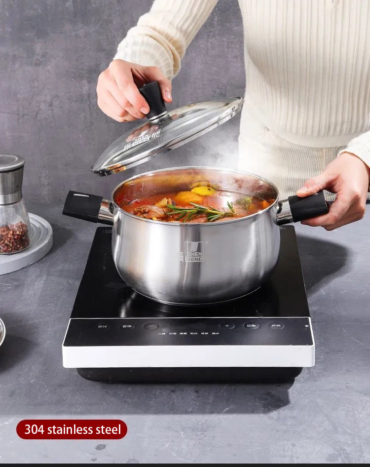 Quality Stainless Steel Deep Casserole Pot with Bakelite Handles and Lid Knot Manufacturer | ZHENNENG 7