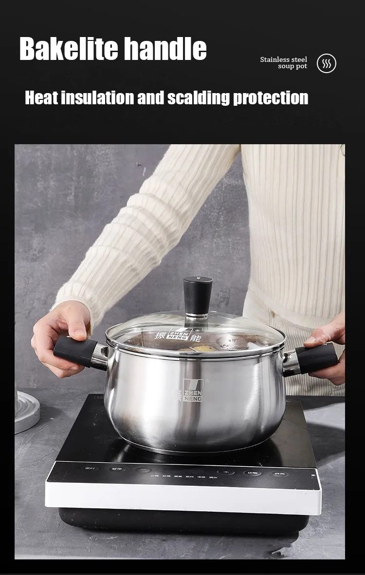 Quality Stainless Steel Deep Casserole Pot with Bakelite Handles and Lid Knot Manufacturer | ZHENNENG 8