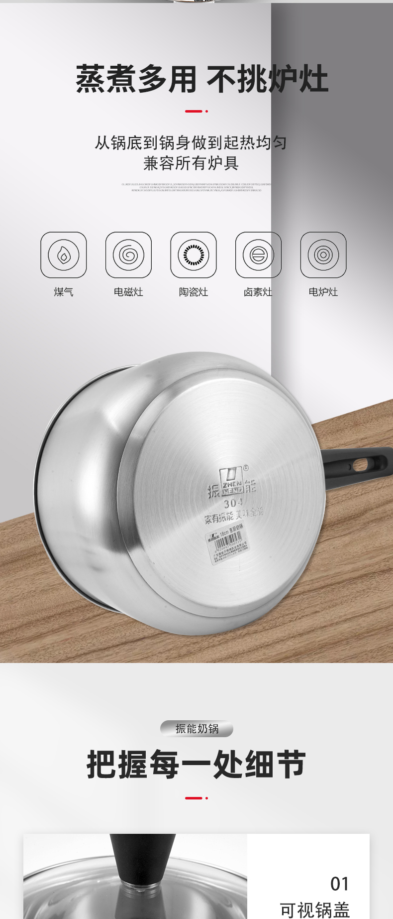 Best Stainless Steel Saucepan with glass lid and anti-scald handles and cover knot Company - ZHENNENG 8