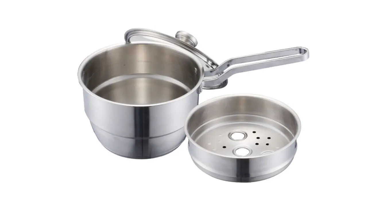 Customized Stainless Steel Milk Pan with Lid Steamer Grid Milk Boiling Pot Saucepan Manufacturer from China | ZHENNENG 1