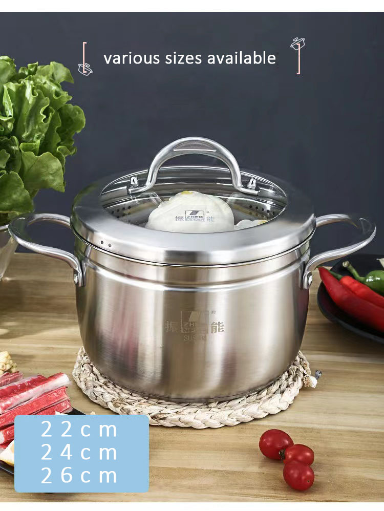 Quality Cookware 22 24 26 Stainless Steel Steamer Pot with Insert Steamer Basket Manufacturer | ZHENNENG 13