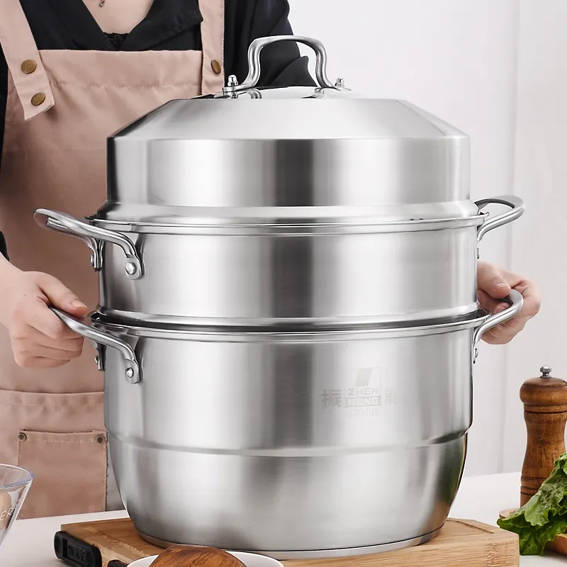 32cm 3-Tier Stainless Steel Steamer with Glass Lid and Dual Handles 4