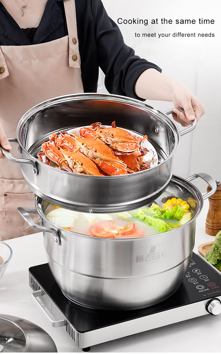 Quality 32cm High Quality stainless steel cookware steamer soup sauce pot steamer Manufacturer | ZHENNENG 12