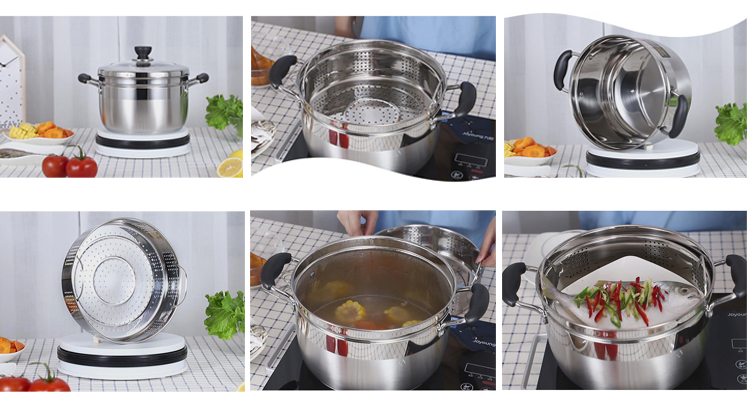 ZHENNENG - High-quality 26cmStainless Steel Steamer Soup Pot with Double Bottom Steamer 9