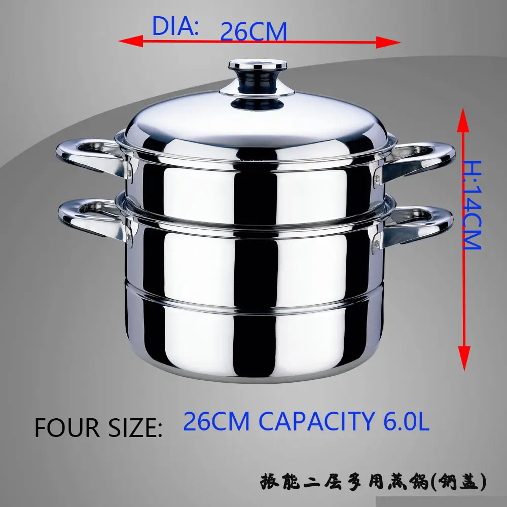 Olla vaporera de acero inoxidable de 26 cm con tapa de vidrio 2