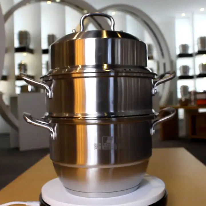 3 Layer Steamer Pot - Stainless Steel & Glass Lid 3