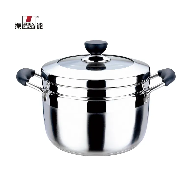 Double Handle Stainless Steel Steamer Pot with Glass Lid 3