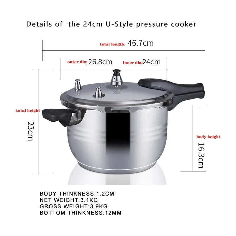 Stainless Steel Pressure Cooker - Quality U-Style 6L 6