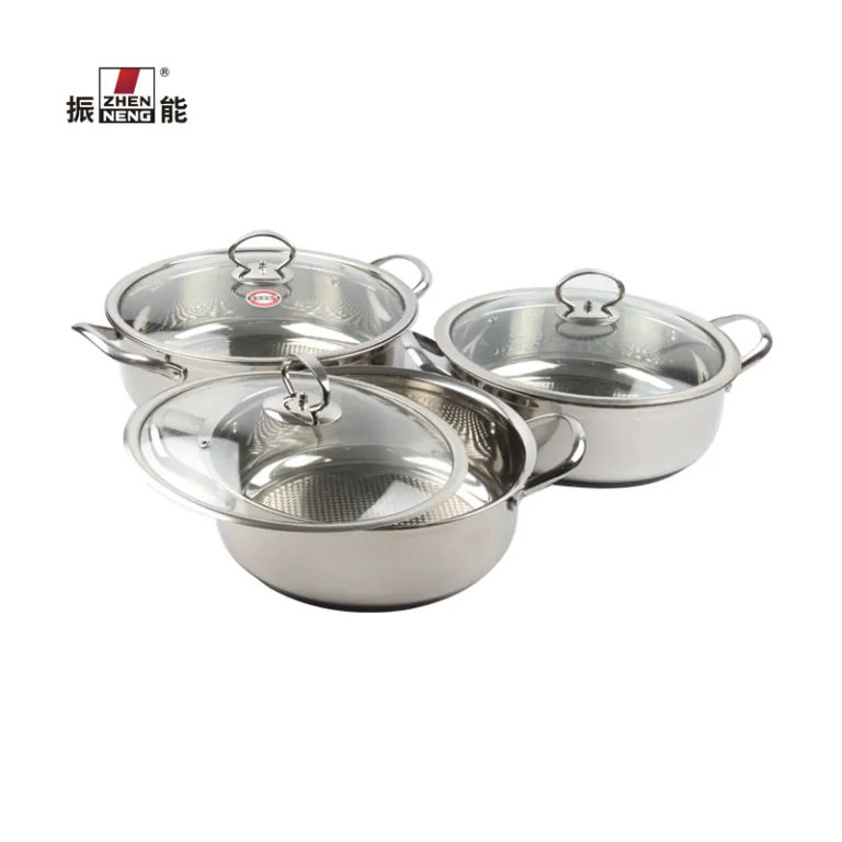 Quality shabu hot pot stainless steel induction cookware with glass lid for gas stove Manufacturer ZHENNENG company