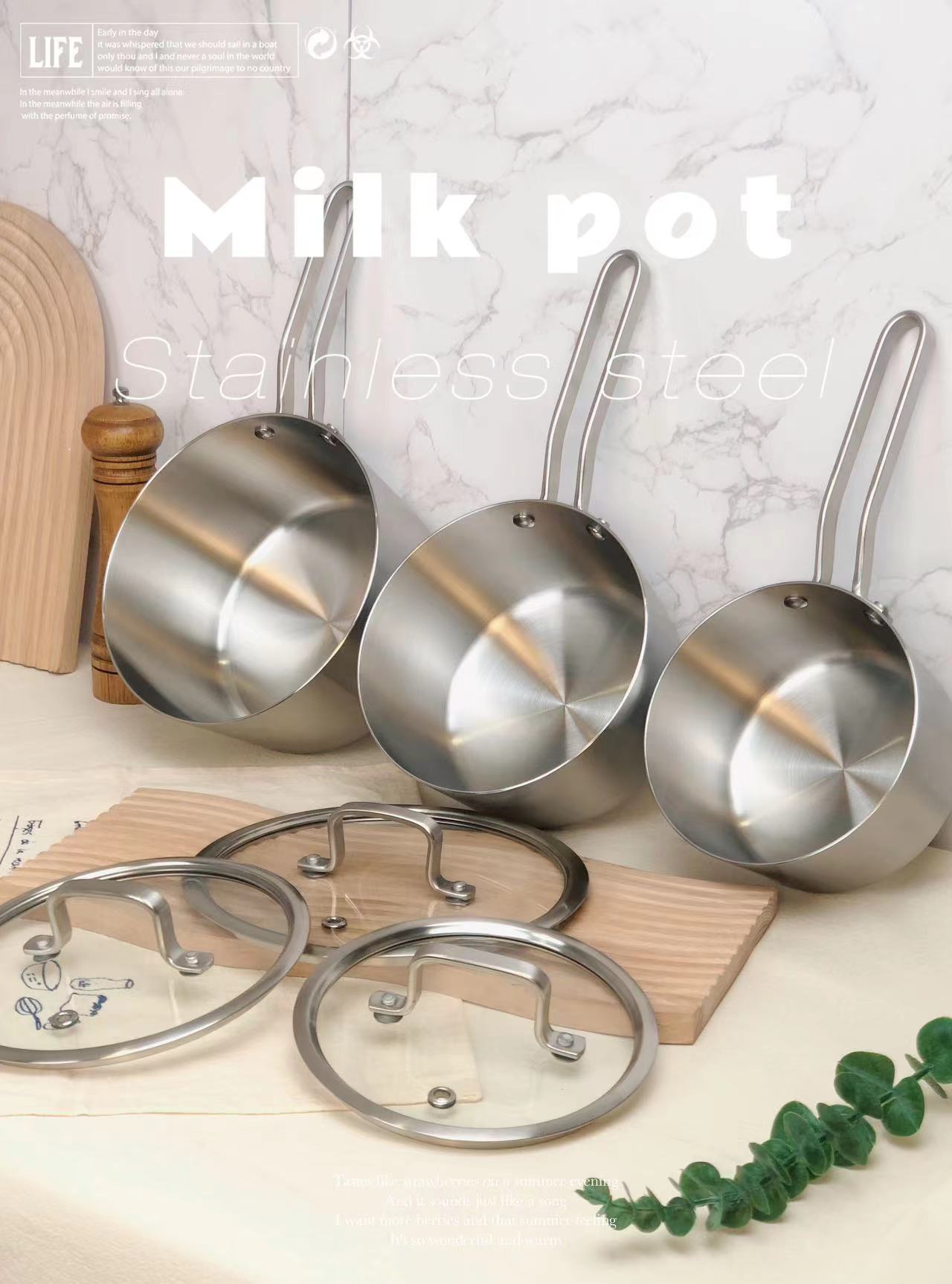 16/18/20cm Stainless Steel Tri-Ply Saucepan Set With Glass Lid 14