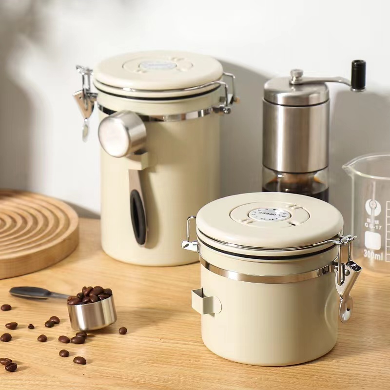 Stainless Steel Coffee Canister Coffee Canister With Scoop With Built-In Valve Lid For Beans 1.2/1.5/1.8l 8