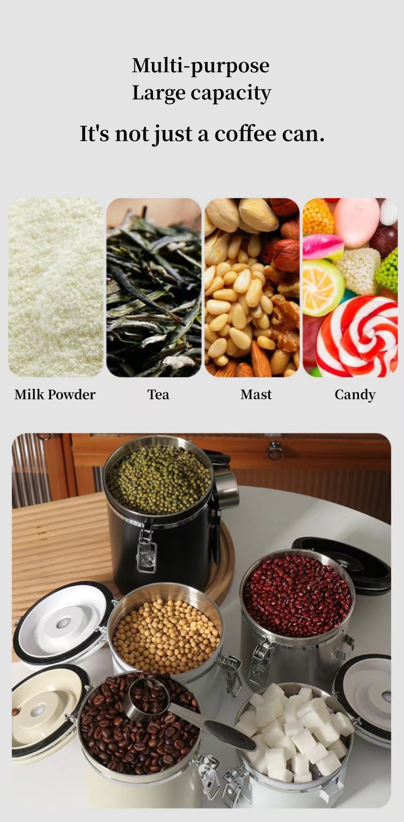 Stainless Steel Coffee Canister Coffee Canister With Scoop With Built-In Valve Lid For Beans 1.2/1.5/1.8l 15